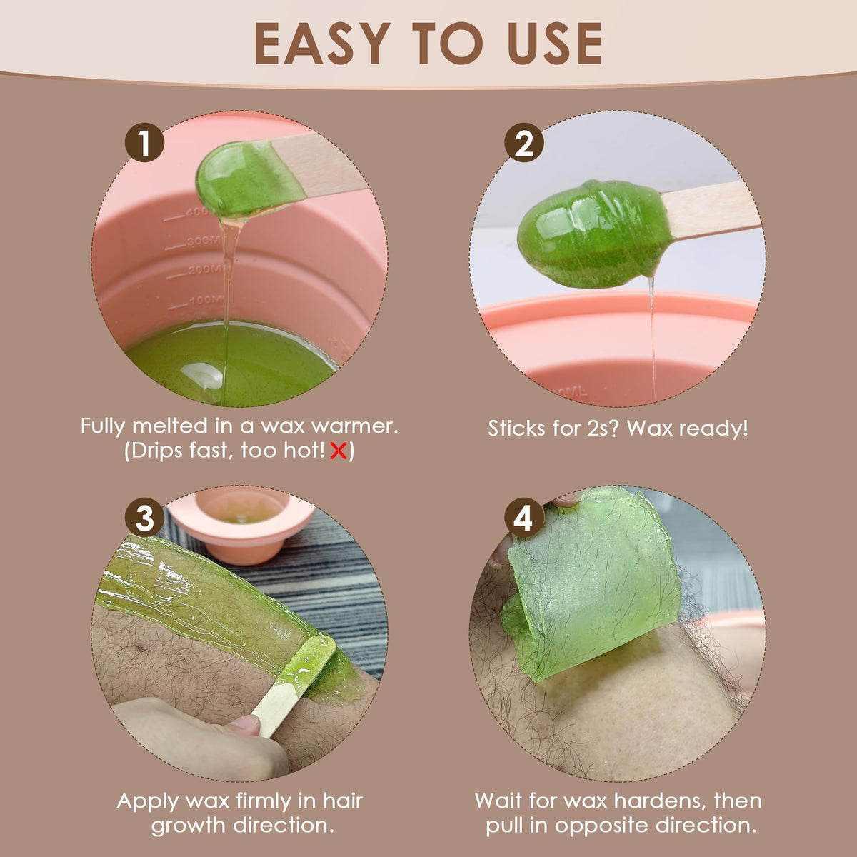 KOTAMU Aloe Vera Hard Waxing Beads application process