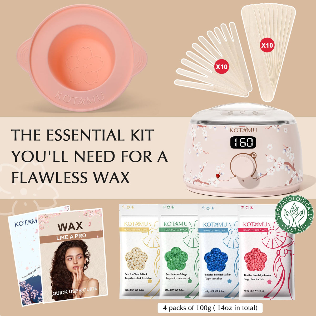 KOTAMU wax warmer showing temperature settings