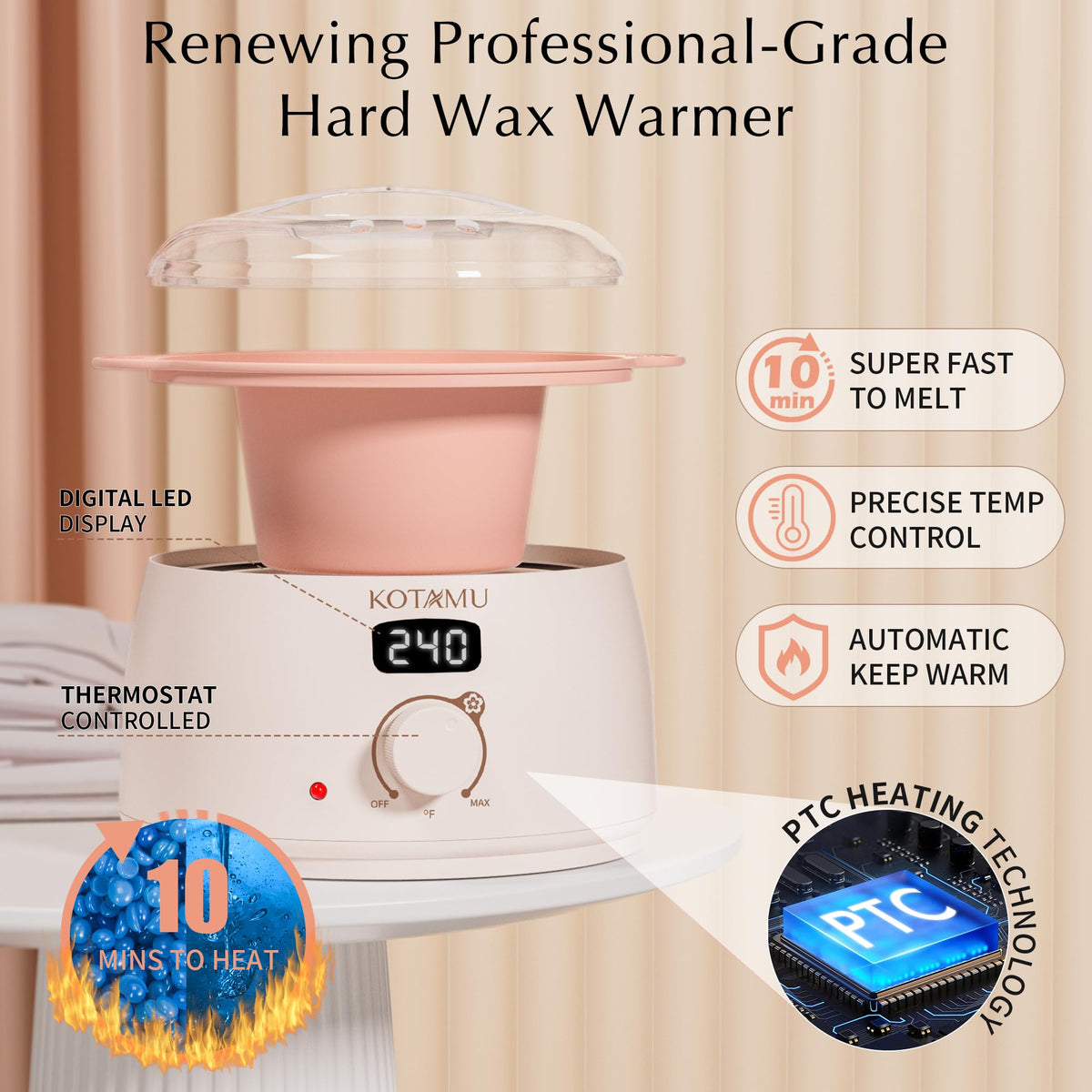 KOTAMU Wax Warmer with digital display and wax beads