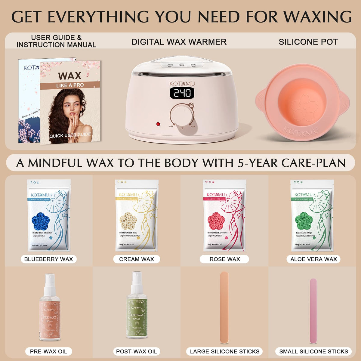 KOTAMU Waxing Kit accessories including spatulas