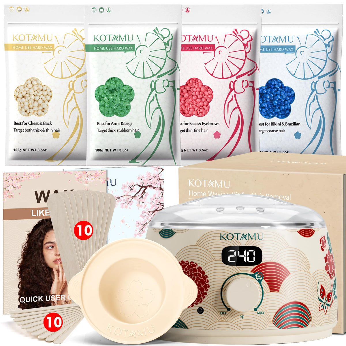 KOTAMU Waxing Kit front view with digital wax warmer