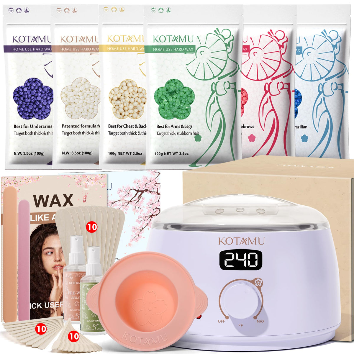 KOTAMU Waxing Kit front view with digital wax warmer