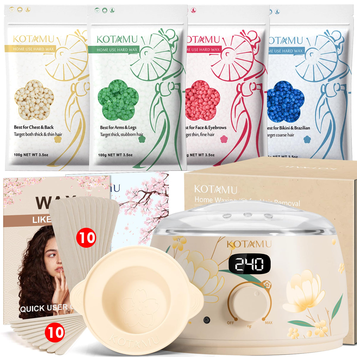KOTAMU Waxing Kit with digital wax warmer front view