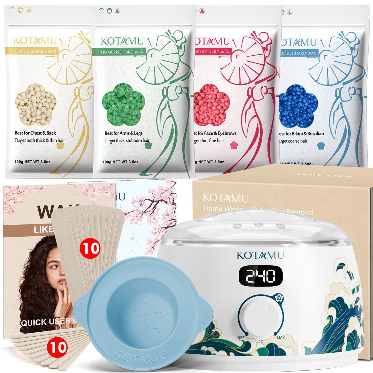 KOTAMU Waxing Kit with digital wax warmer front view