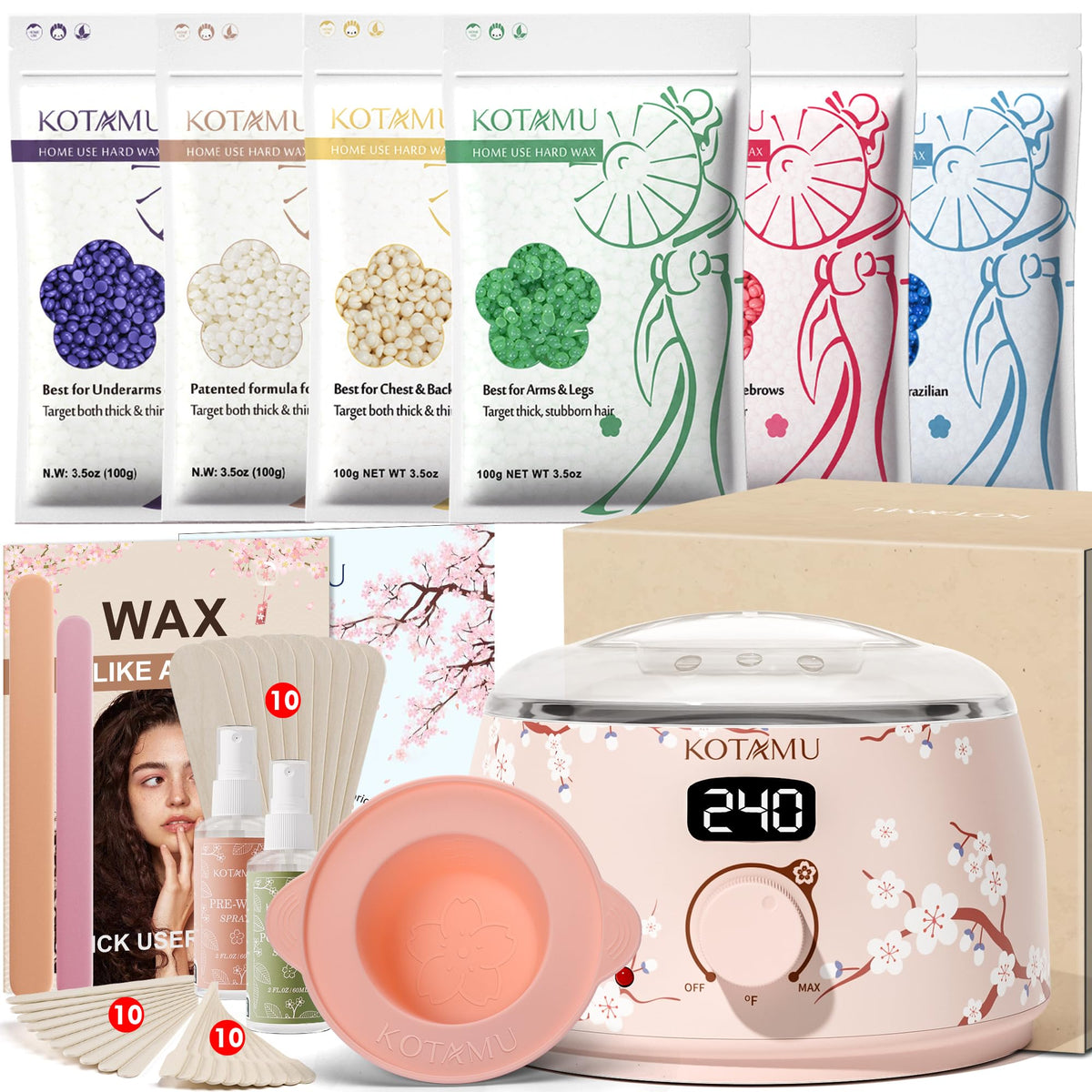 KOTAMU Waxing Kit with wax warmer and accessories