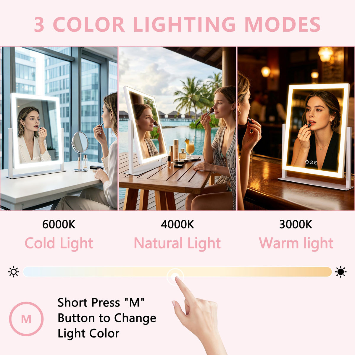 Kotdning Lighted Vanity Mirror side view showing 360° rotation