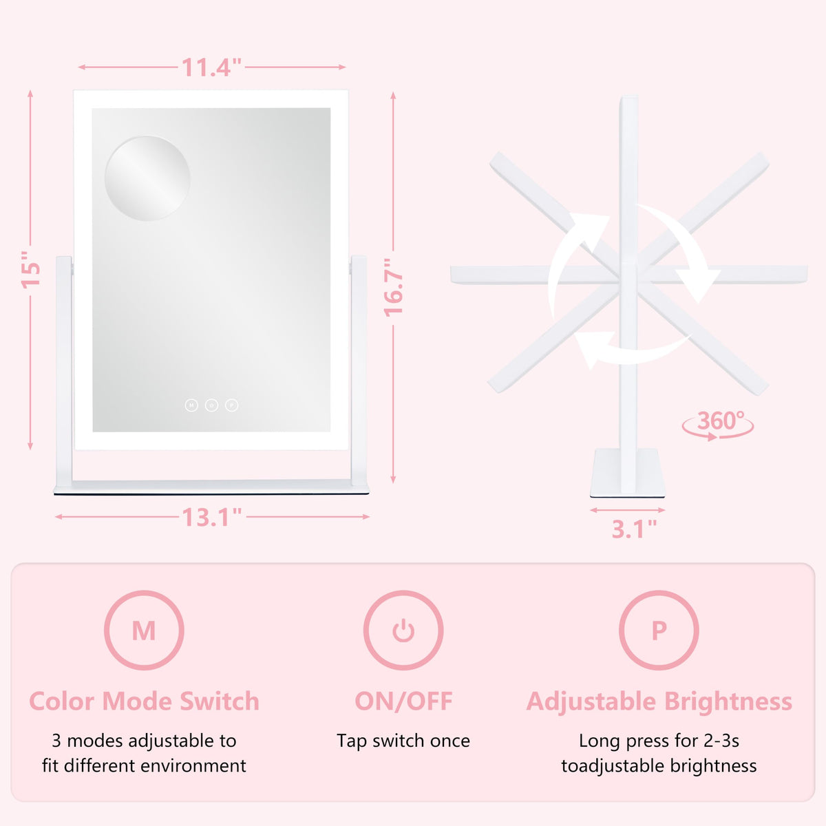 Kotdning Lighted Vanity Mirror with 10X magnifying mirror