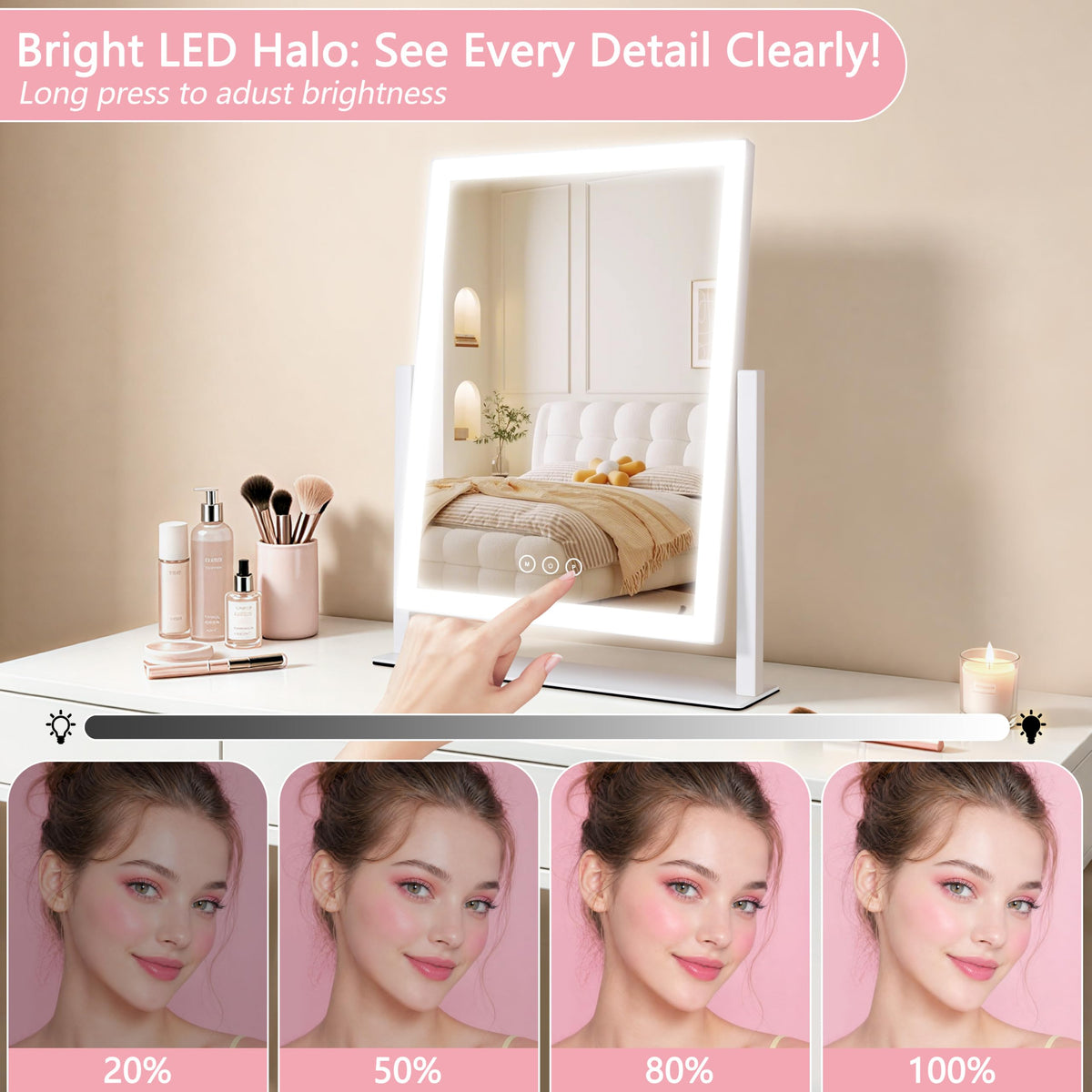 Kotdning Lighted Vanity Mirror with three color modes displayed