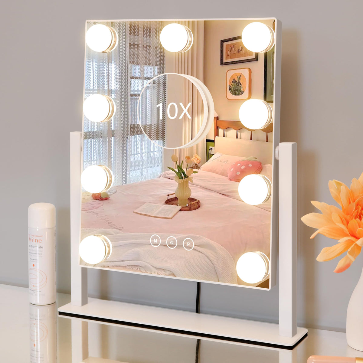 Kotdning Vanity Mirror displaying three colour lighting modes