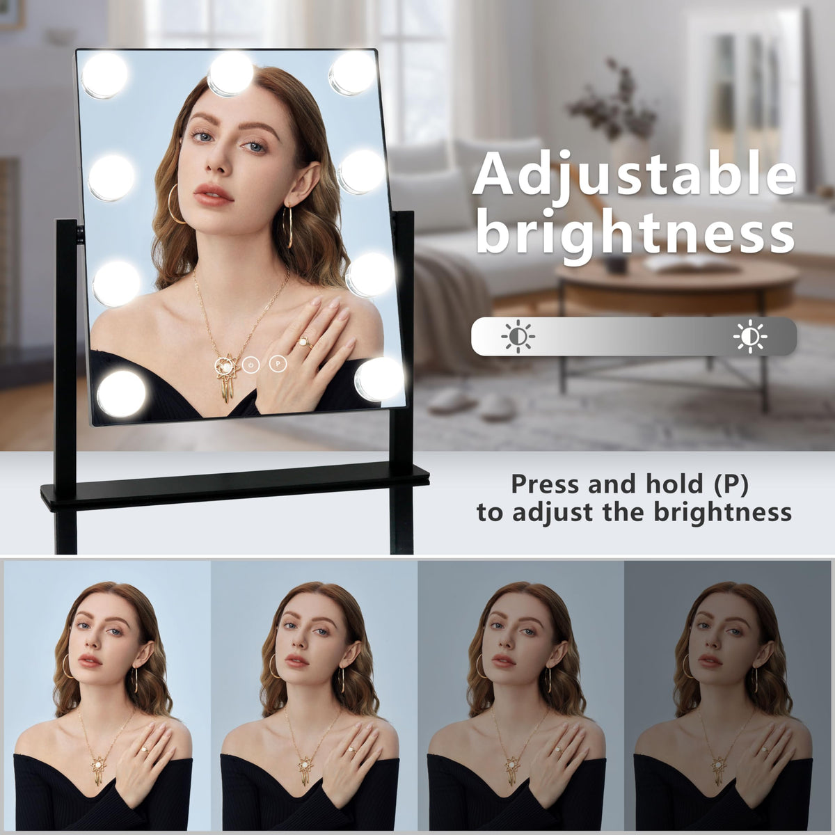 Kotdning Vanity Mirror showing 3 color lighting modes