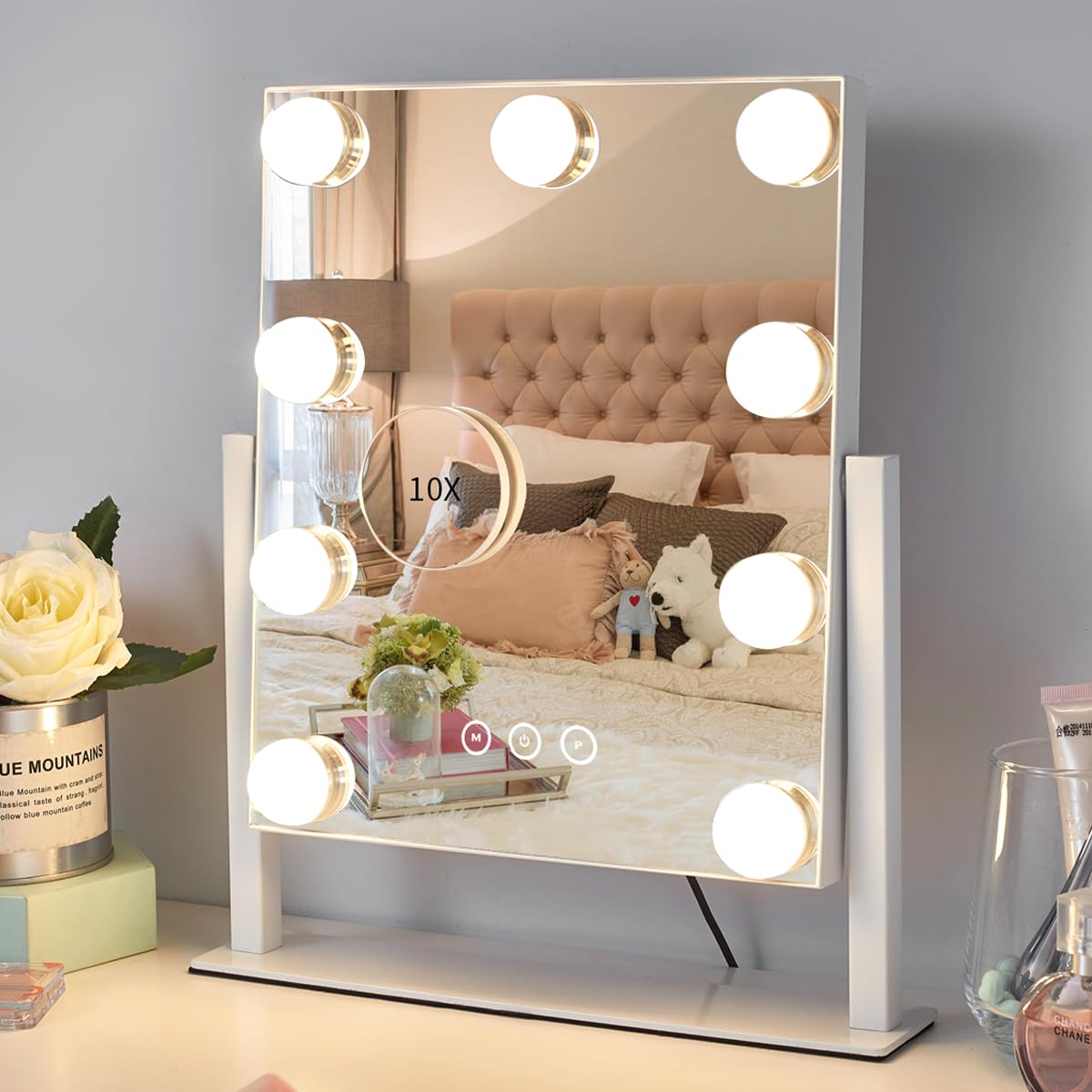 Kotdning Vanity Mirror with Lights front view showing 9 dimmable bulbs