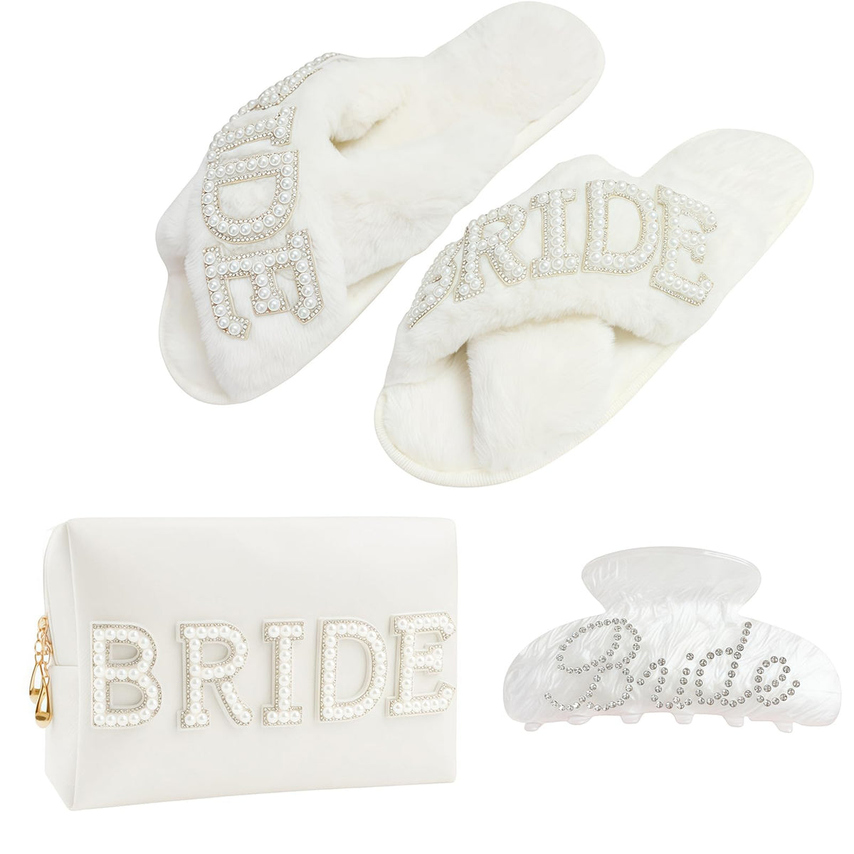 Kovewon Bridal Shower Gift Set makeup bag with pearl rhinestone design