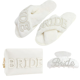 Kovewon Bridal Shower Gift Set makeup bag with pearl rhinestone design