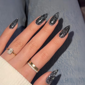KQueenest Black Glitter Press on Nails front view in packaging