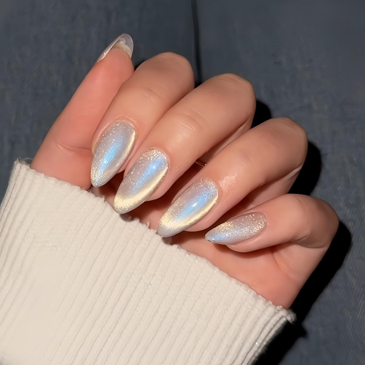 KQueenest Cat Eye Press on Nails Almond 30 Pcs front view