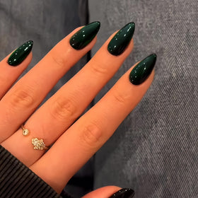 KQueenest Cat Eye Press on Nails Almond close-up of glitter