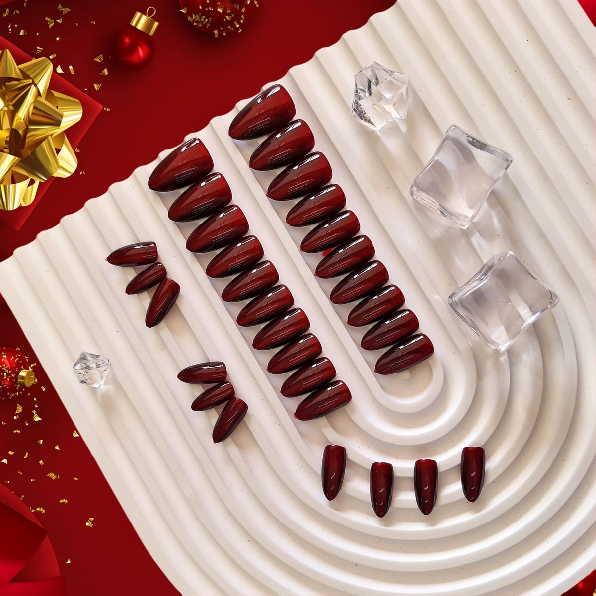 KQueenest Dark Red Press on Nails in packaging