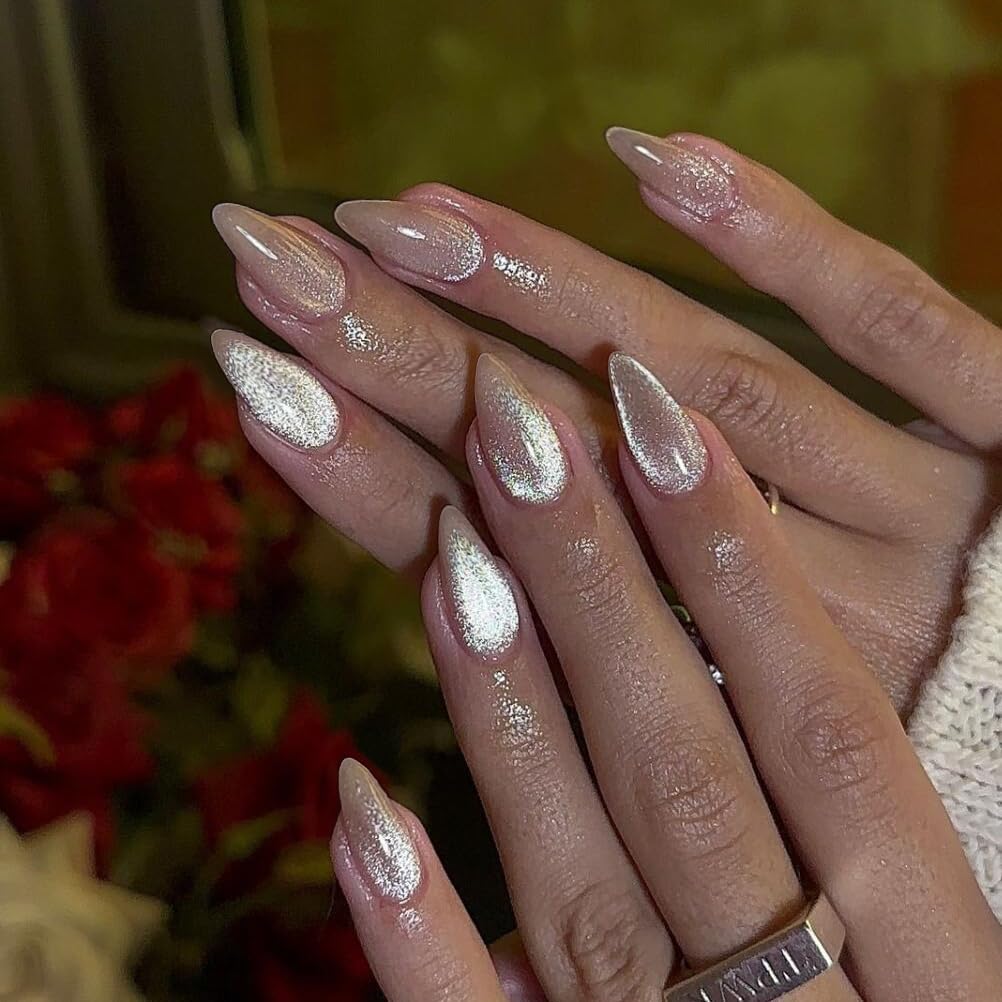 KQueenest Glitter Cat Eye Press on Nails side view