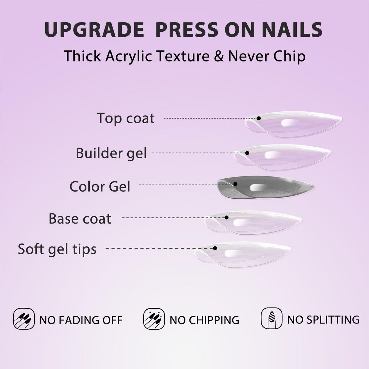 KQueenest Ombre Black Press on Nails Short Almond applied on hand