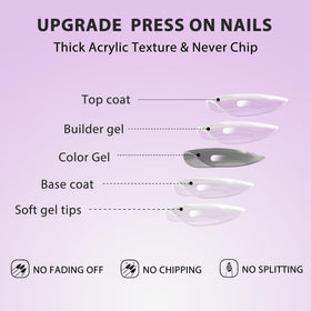 KQueenest Ombre Black Press on Nails Short Almond applied on hand