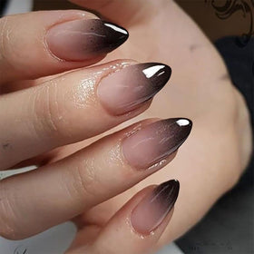 KQueenest Ombre Black Press on Nails Short Almond front view