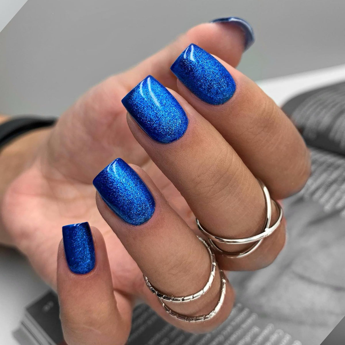KQueenest Royal Blue Glitter Press On Nails front view