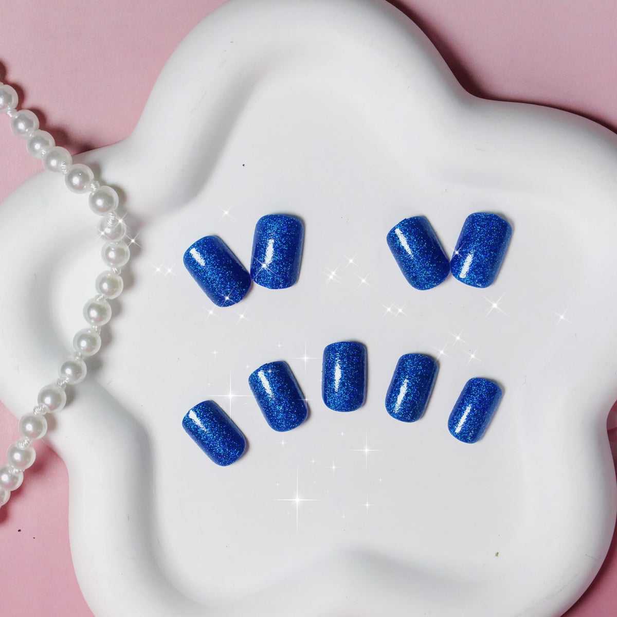 KQueenest Royal Blue Glitter Press On Nails packaging