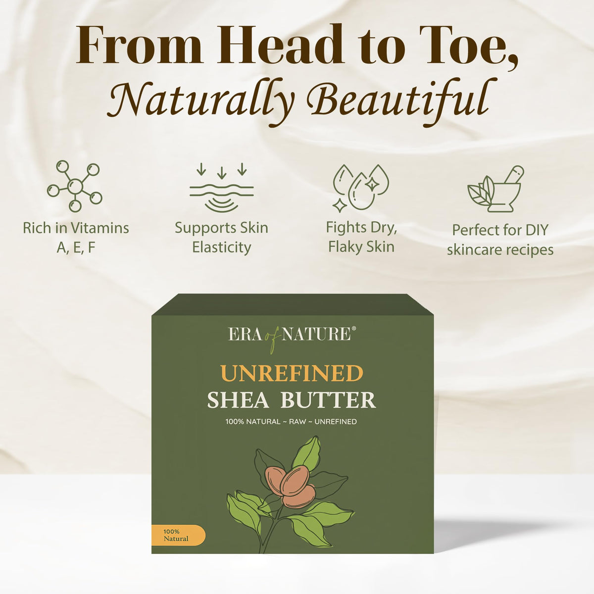 Kraft Foil bag of era of nature shea butter with product details