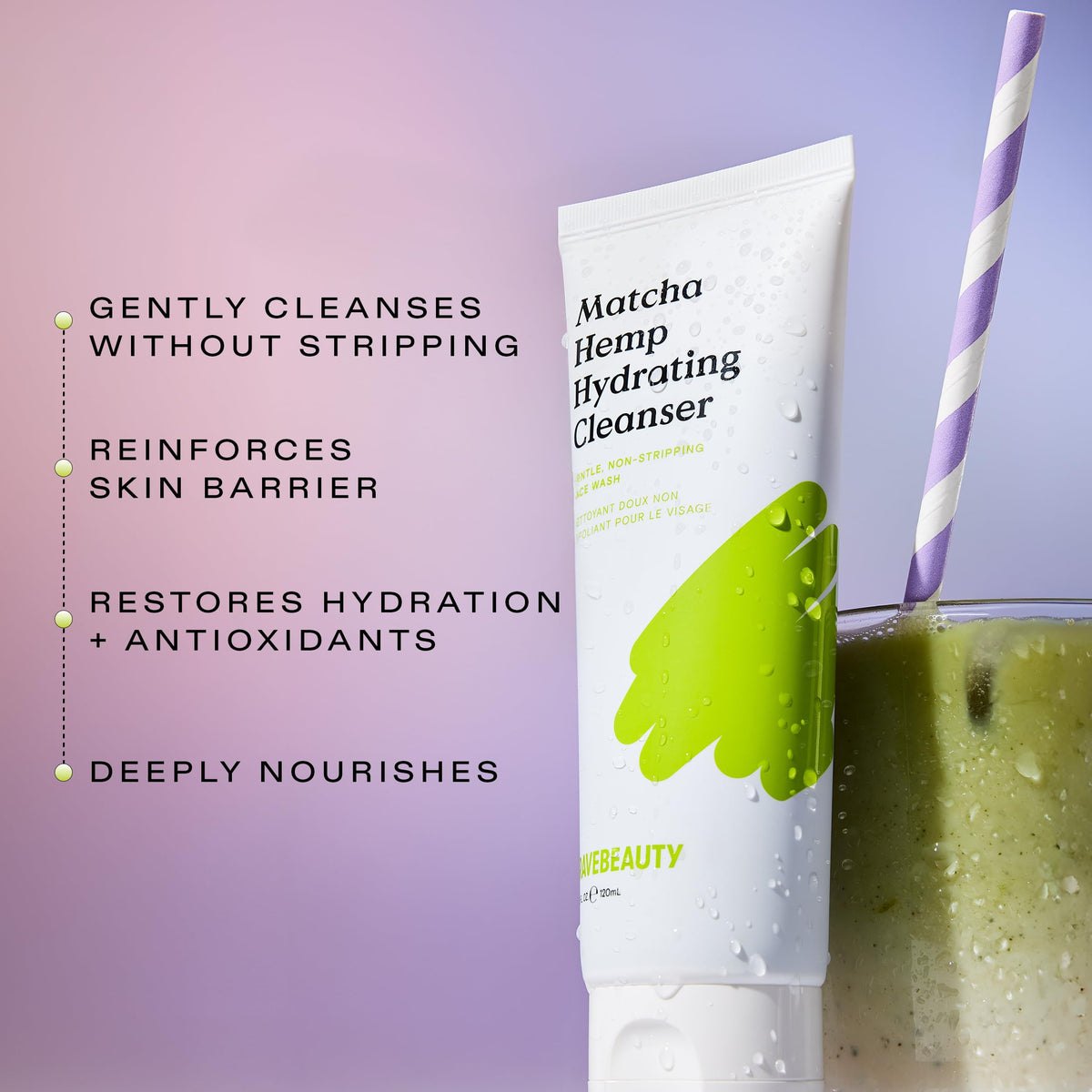 KraveBeauty Matcha Hemp Hydrating Cleanser 120 mL side view