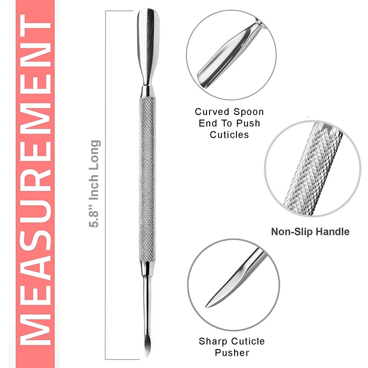 Krisp Beauty stainless steel cuticle pusher with spoon-shaped end