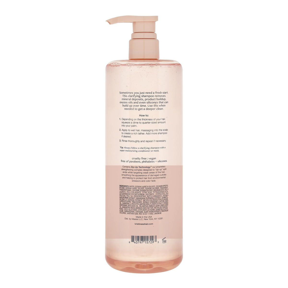 Kristin Ess Clarifying Detox Shampoo 1L back view