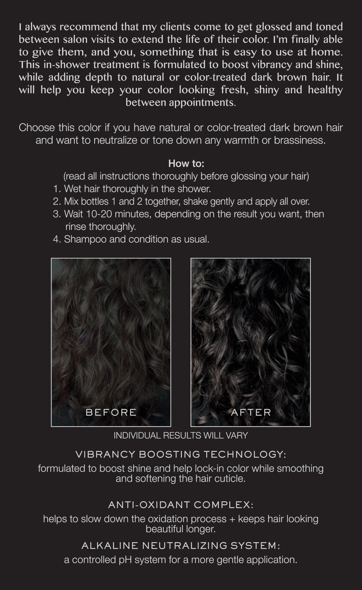 Kristin Ess Hair Gloss Bittersweet Dark Brunette application process