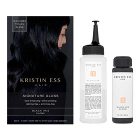 Kristin Ess Hair Gloss Black Iris bottle close-up