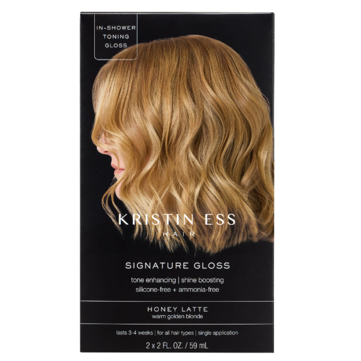 Kristin Ess Hair Gloss Honey Latte front view with packaging