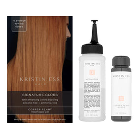 Kristin Ess Hair Gloss packaging with Copper Penny label