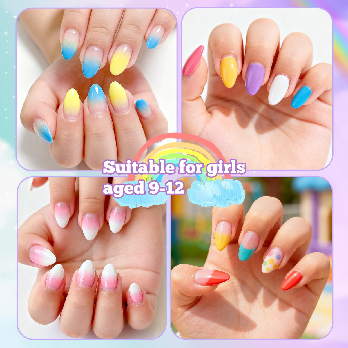 krofaue Almond Kids Nail Tips packaging with clear nail tips