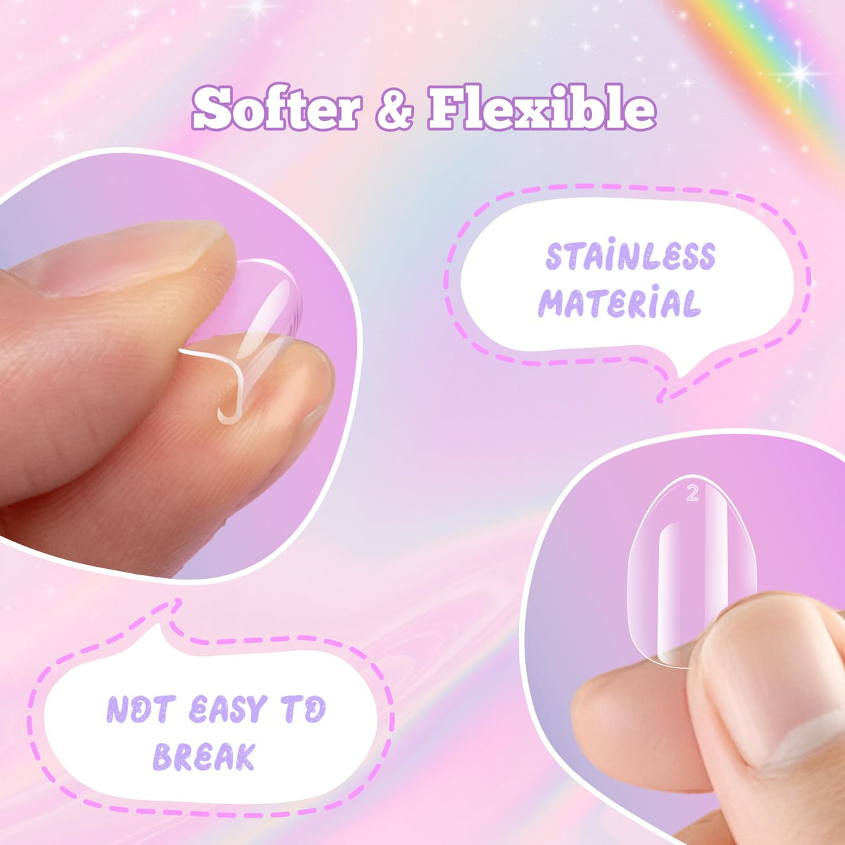 krofaue Almond Kids Nail Tips showing different sizes