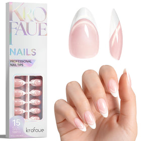 krofaue French Tip Cat Eye Press On Nails front view