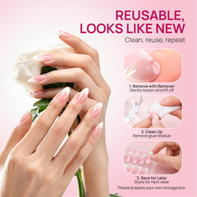 krofaue French Tip Cat Eye Press On Nails with glue