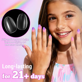 krofaue Short Kids Press on Nails applied on a child's hand