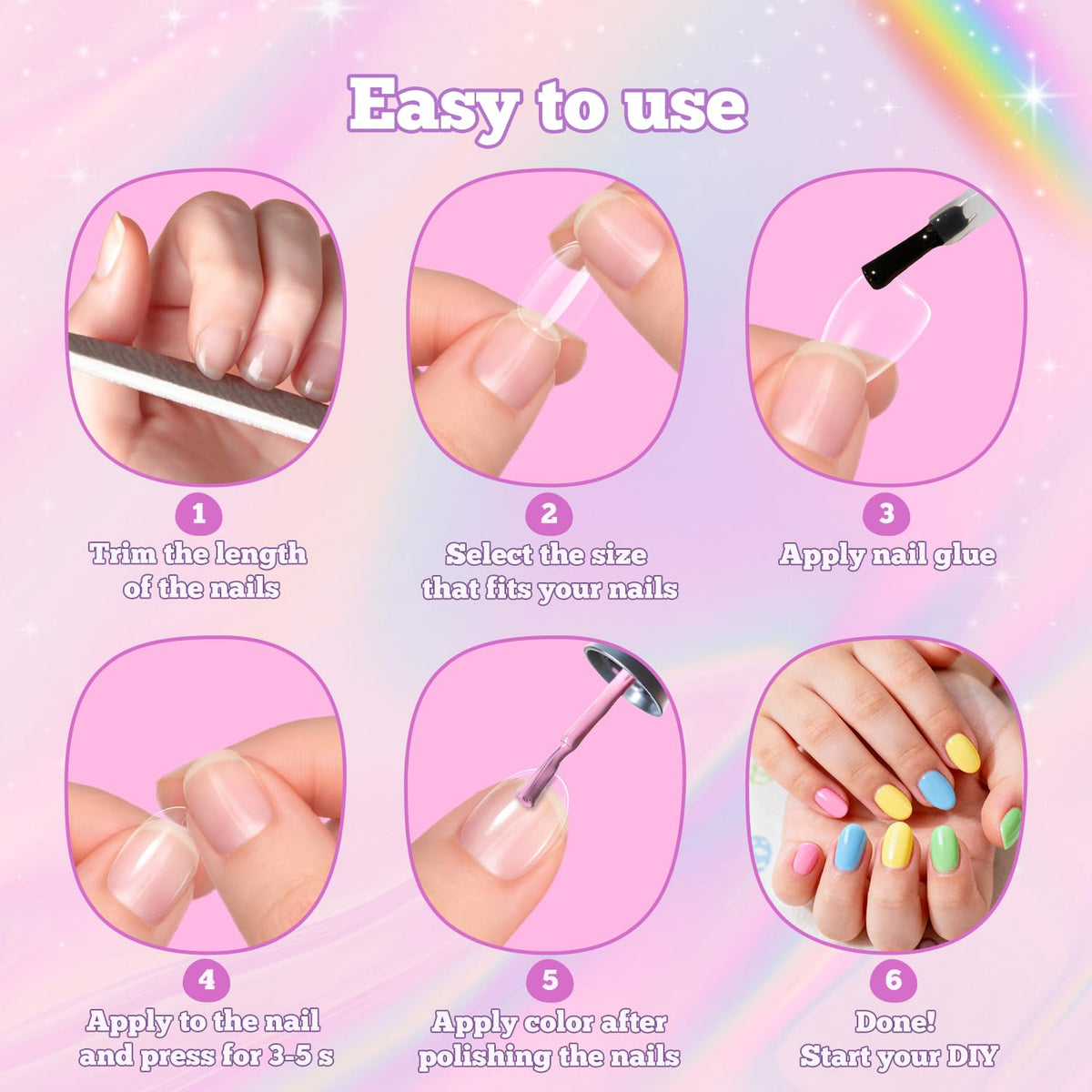 krofaue Short Kids Press on Nails matte finish detail