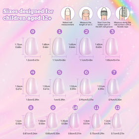 krofaue Short Kids Press on Nails showing various sizes