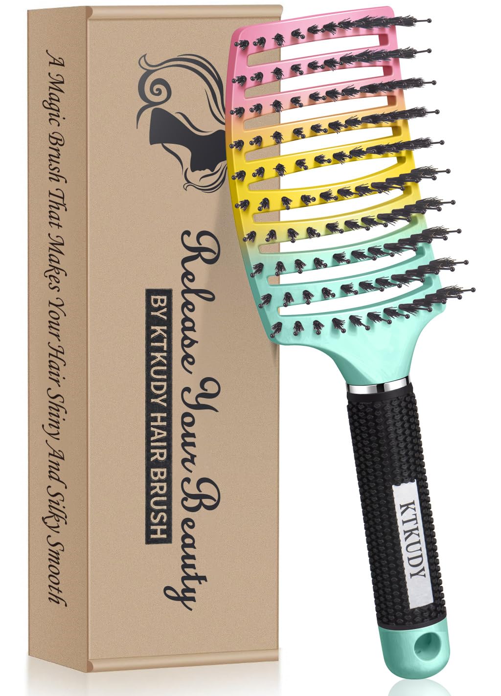 KTKUDY Detangling Brush front view with mixed bristles