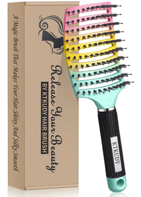 KTKUDY Detangling Brush front view with mixed bristles