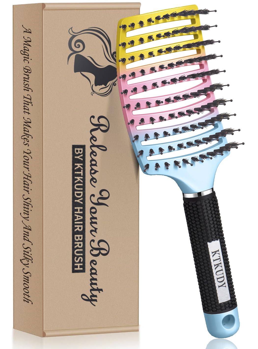 KTKUDY Detangling Brush front view with mixed bristles