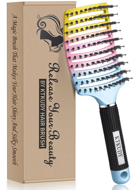 KTKUDY Detangling Brush front view with mixed bristles