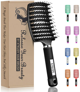 KTKUDY Detangling Brush front view with mixed bristles
