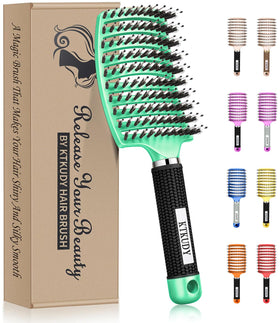 KTKUDY Detangling Brush front view with mixed bristles