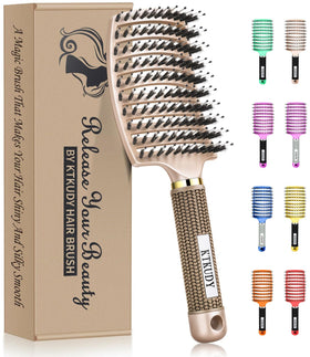 KTKUDY Detangling Brush front view with mixed bristles