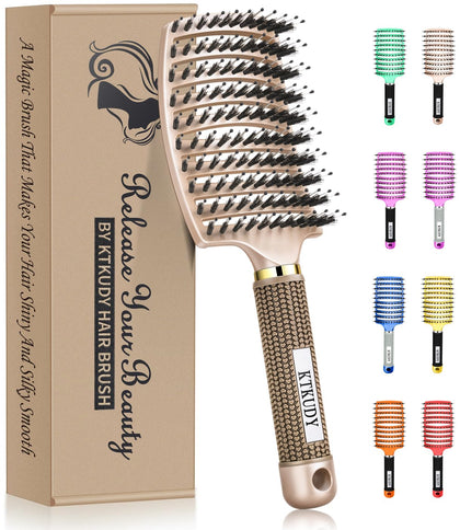 KTKUDY Detangling Brush front view with mixed bristles